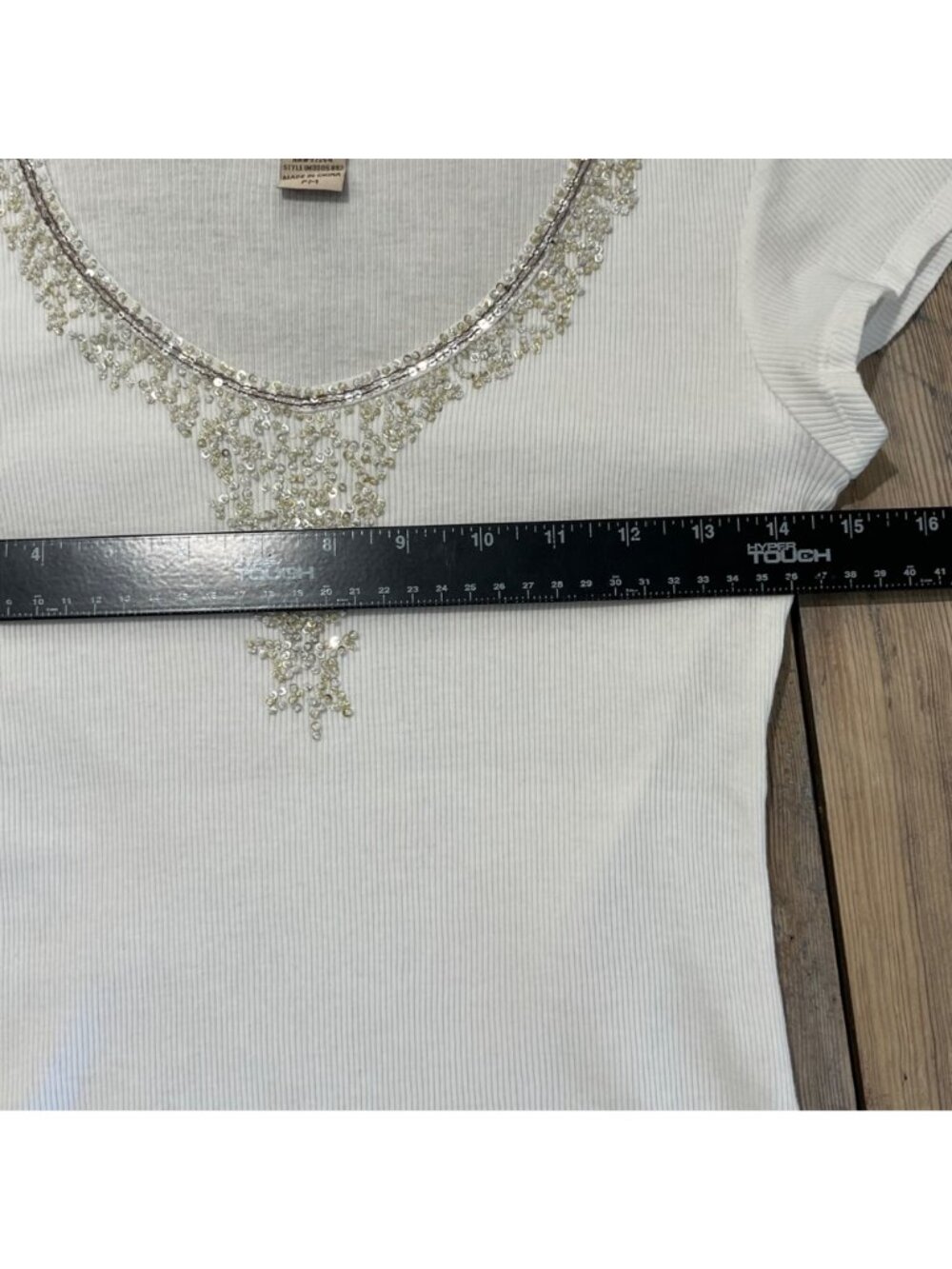 One Clothing Baby Tee Womens PM White Ribbed Embellished Y2K Fairy - Picture 5 of 8
